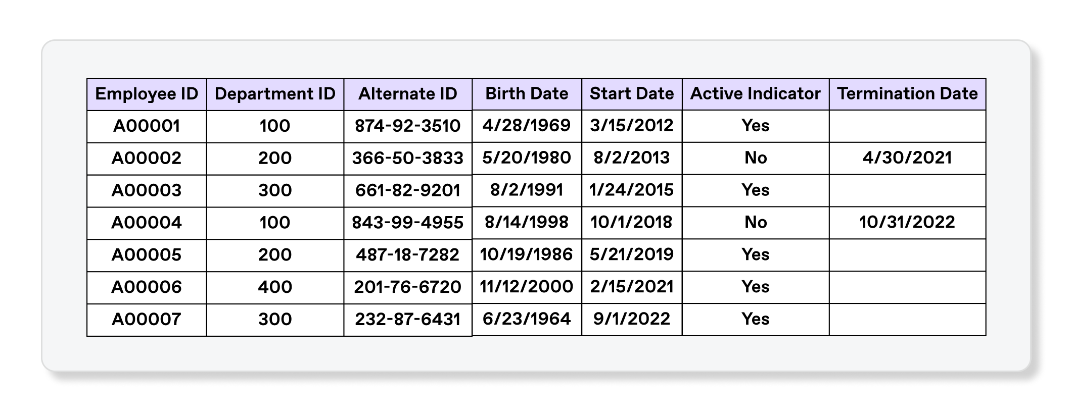 An example of Employee data from a hypothetical HR system.